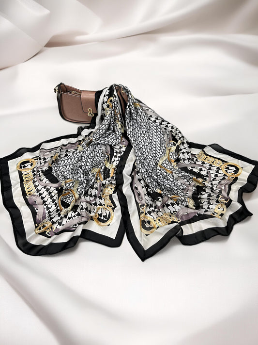 Large Satin Silk Scarf - Black Taupe Dior