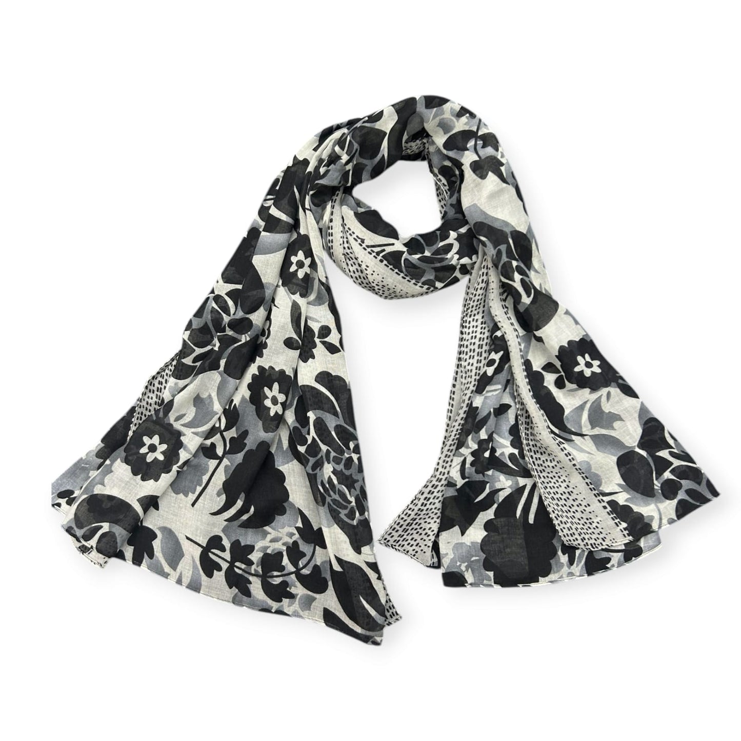 Smoke Grey Silver Peonies Printed Modal Hijab
