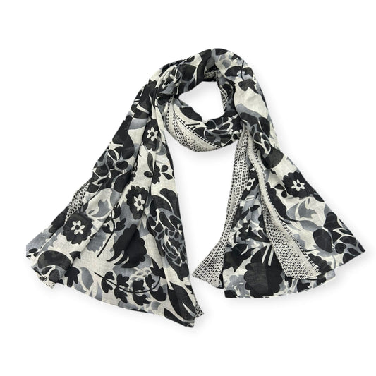 Smoke Grey Silver Peonies Printed Modal Hijab