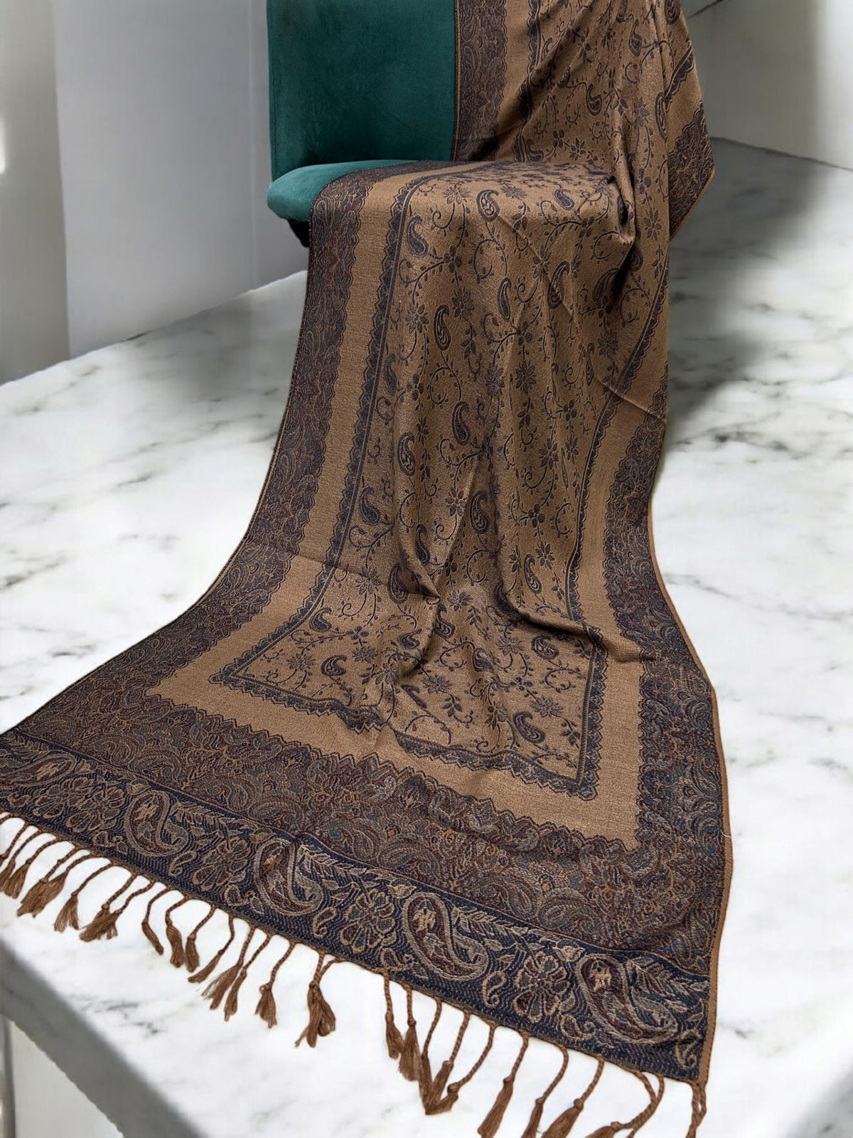 Beige Indigo Little Paisleys Two-Tone Pashmina Hijab