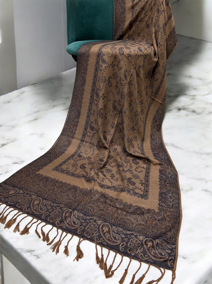 Beige Indigo Little Paisleys Two-Tone Pashmina Hijab