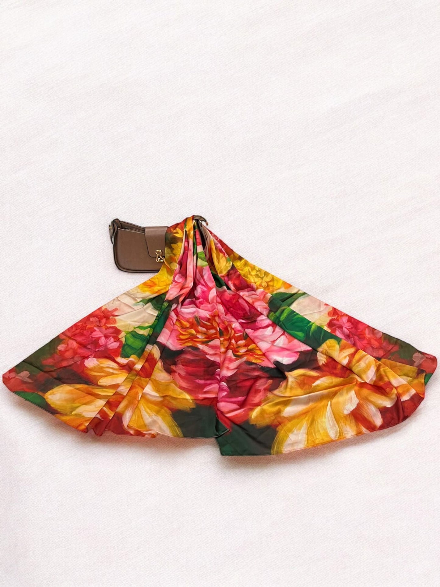 Large Satin Silk Scarf - Sunset Pink Flowers