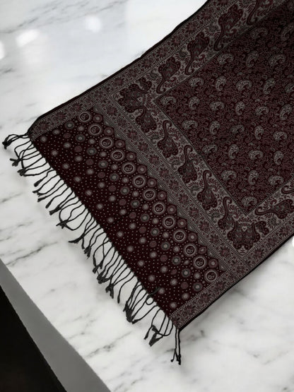 Mahogany Pink Silver Dotted Two-tone Paisley Pashmina Hijab
