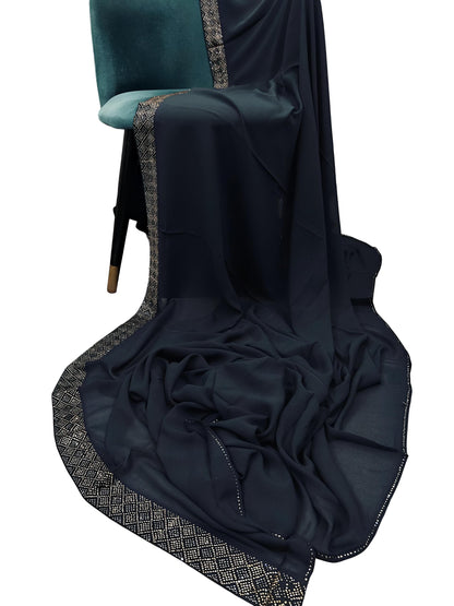 Luxury Peacock Blue Sparkle Korean Shaal