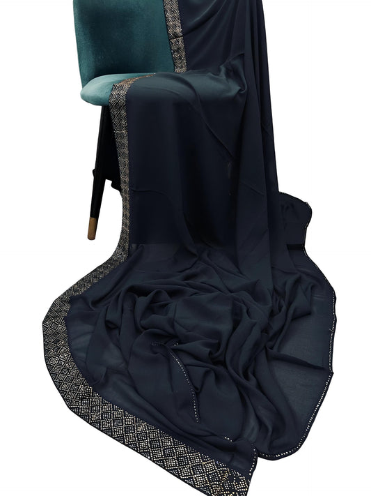Luxury Peacock Blue Sparkle Korean Shaal