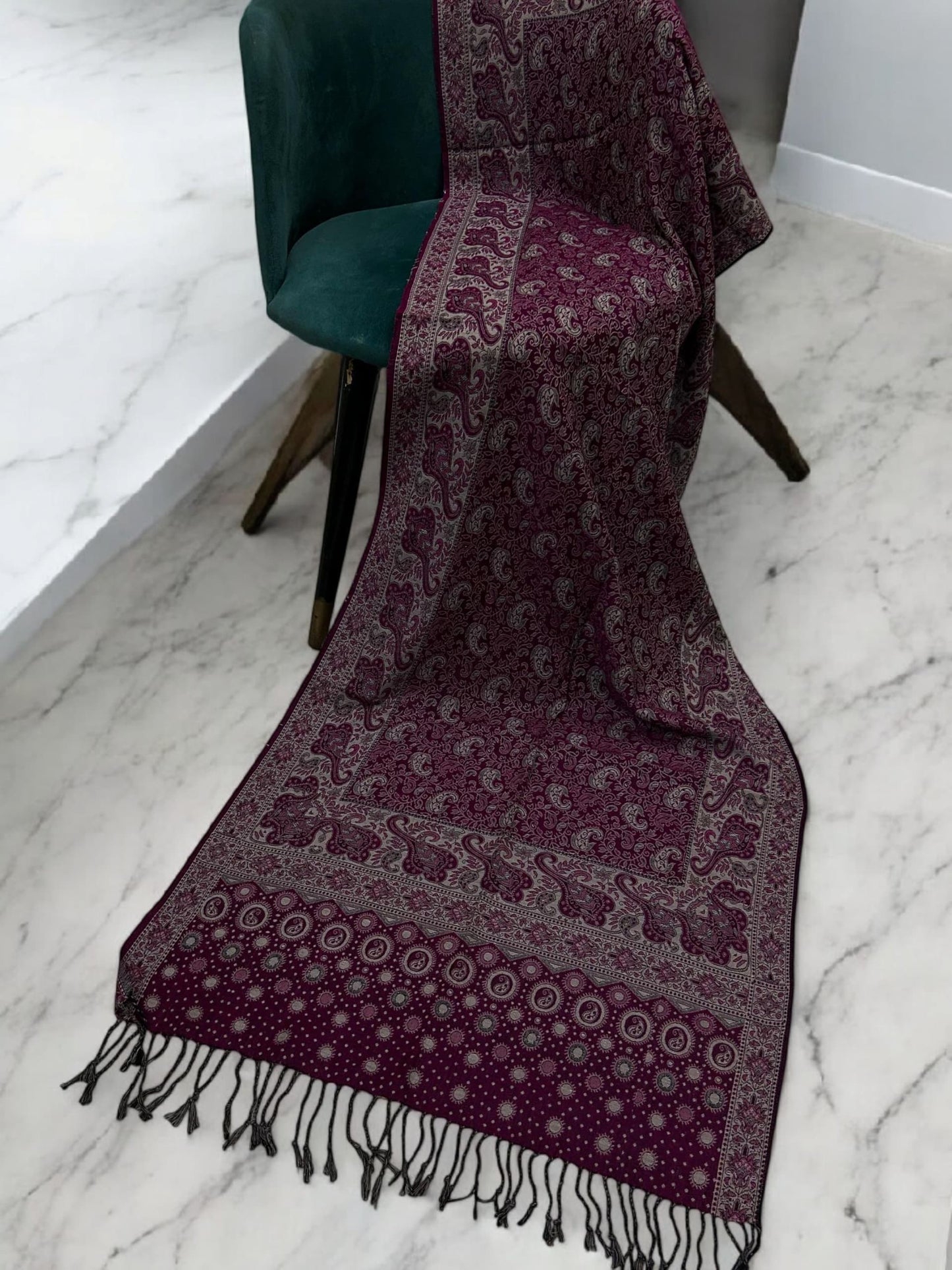 Magenta Fawn Dotted Two-tone Paisley Pashmina Hijab
