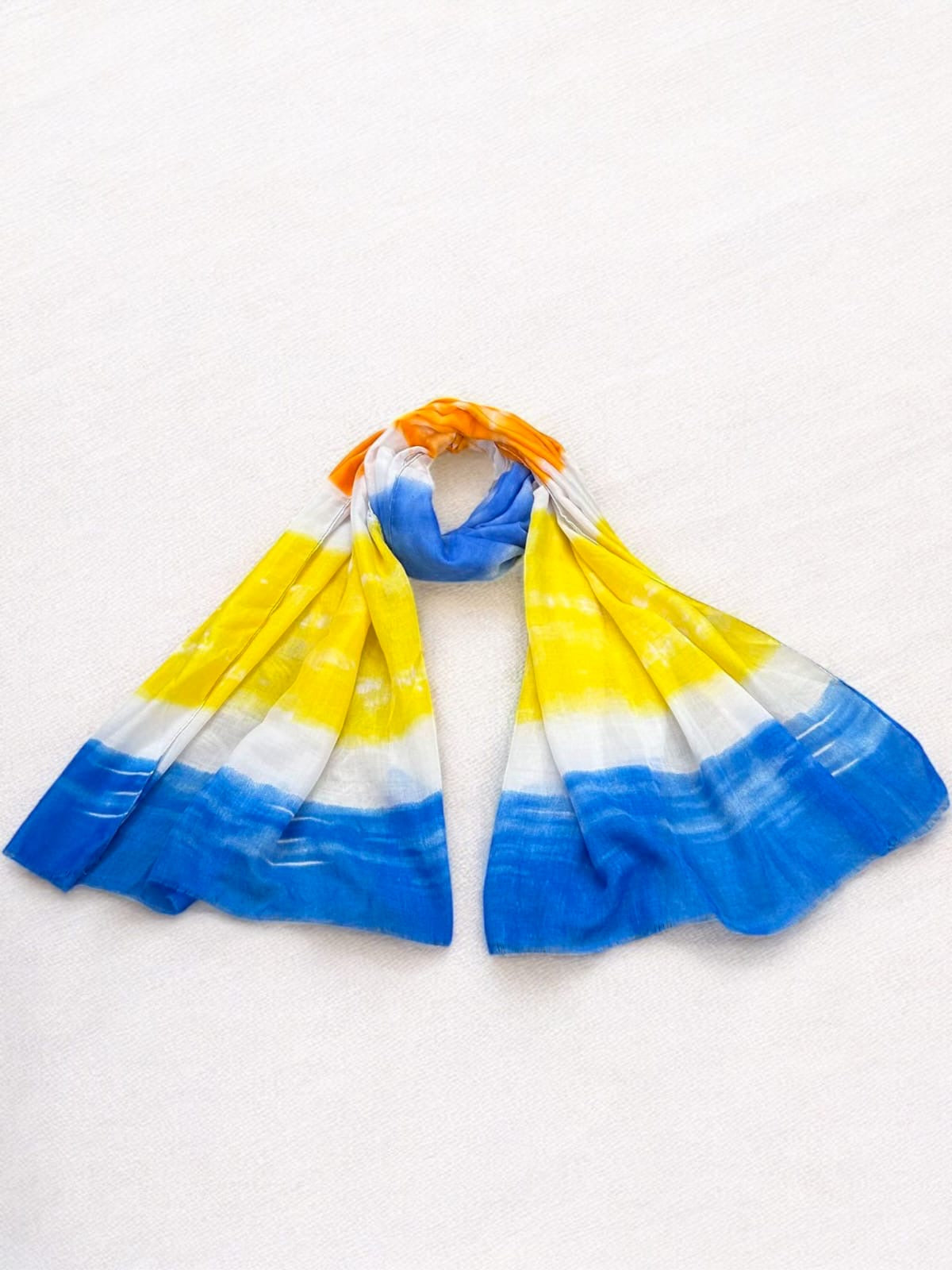 White Blue Tie-Dye Waves Printed Modal Hijab