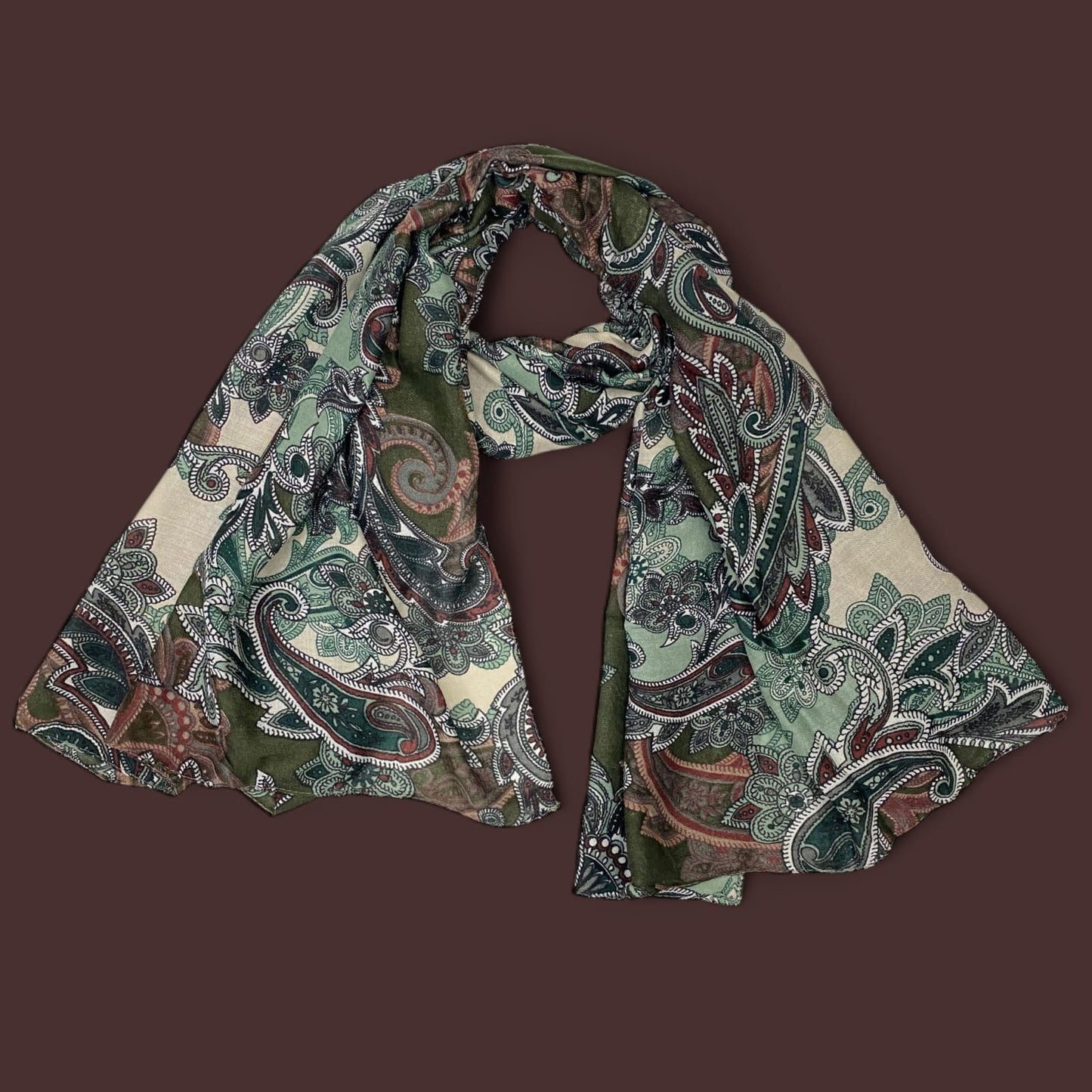 Shades of Green Paisley Printed Lawn Hijab