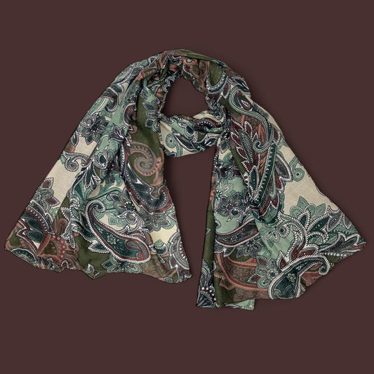 Shades of Green Paisley Printed Lawn Hijab
