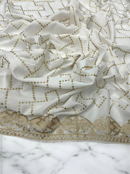 White Gold Sequence Bridal Embroidered Shaal