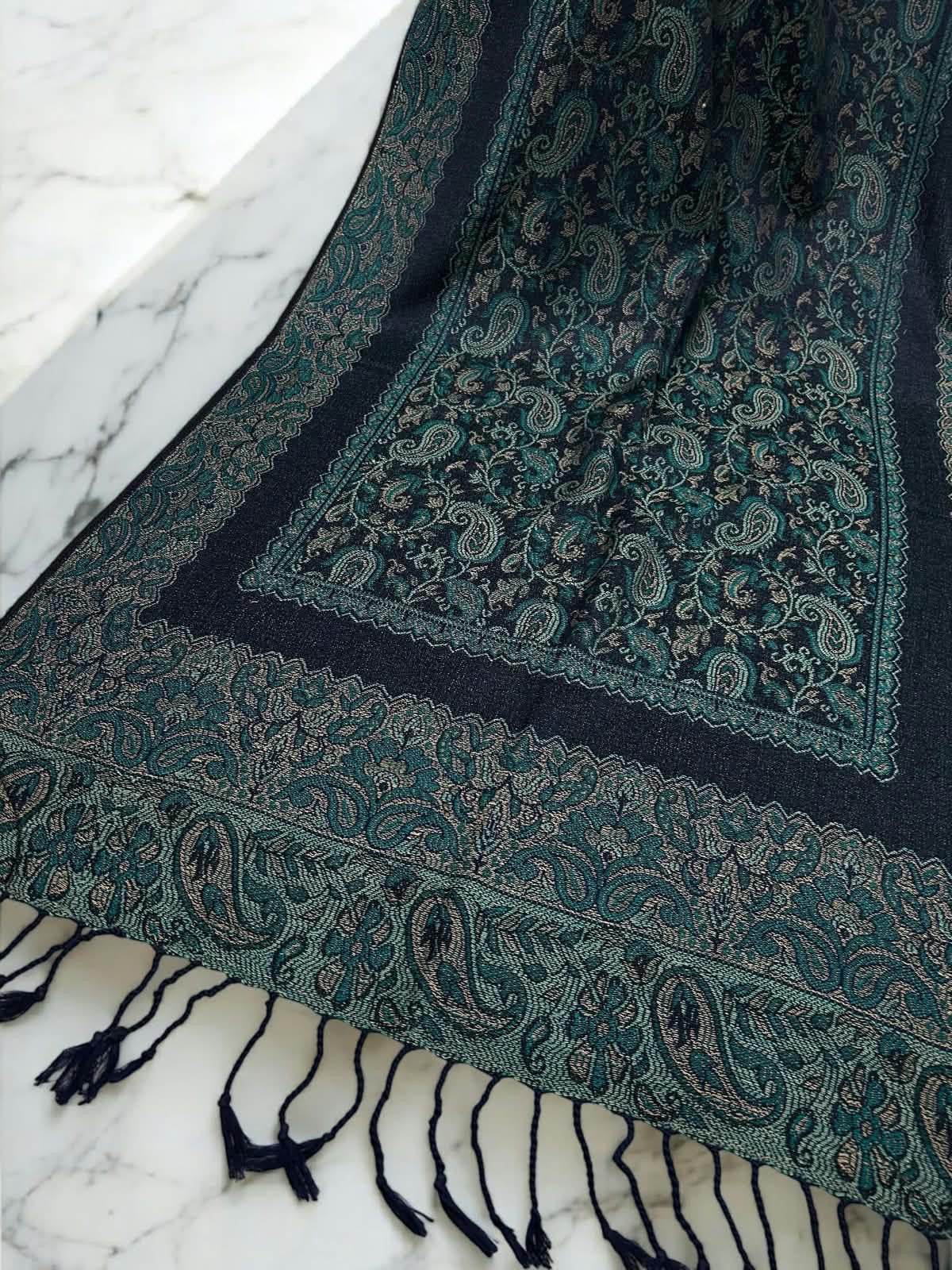 Navy Ferozi Little Paisleys Two-Tone Pashmina Hijab