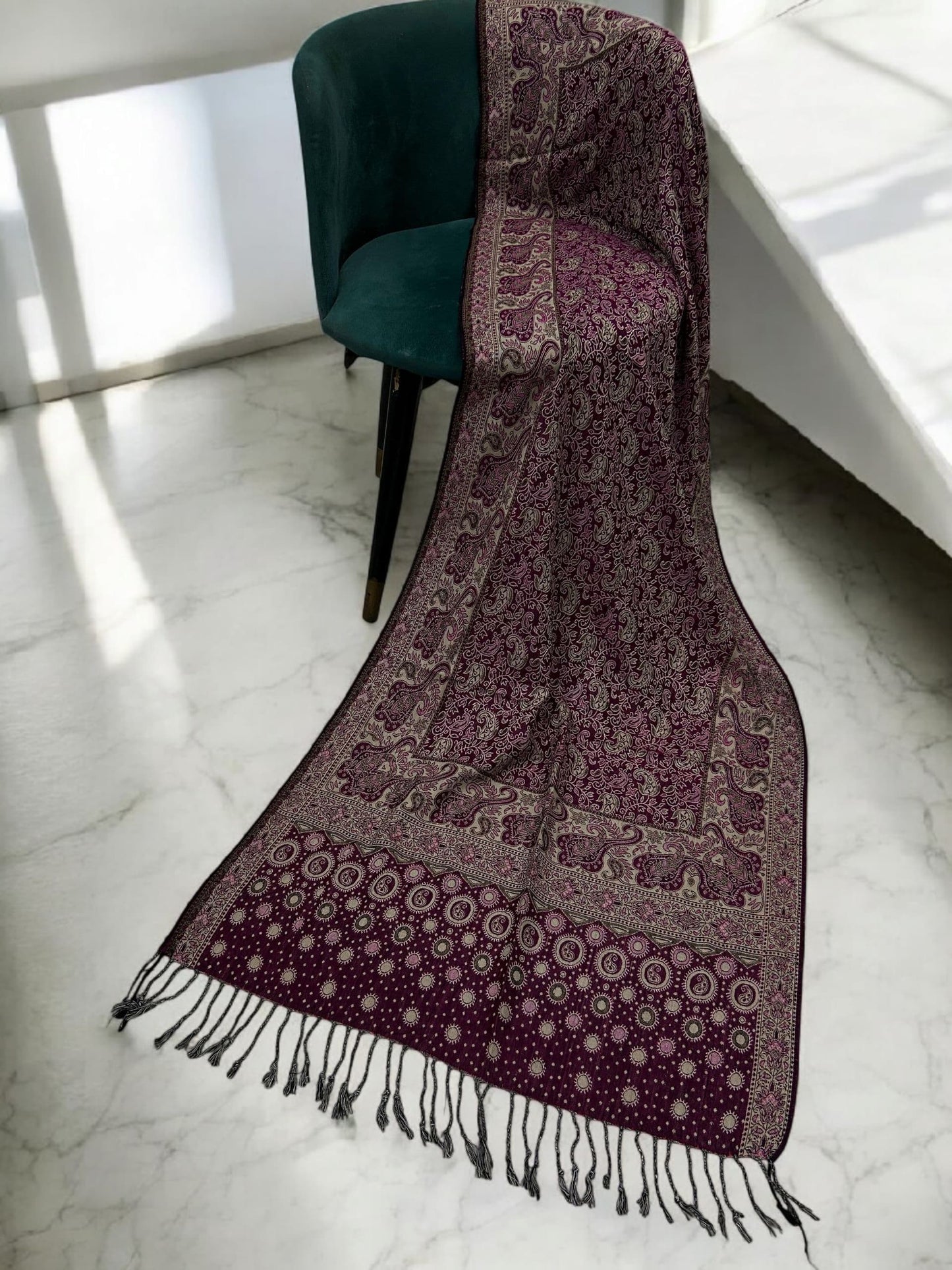 Plum Nude Pink Dotted Two-tone Paisley Pashmina Hijab