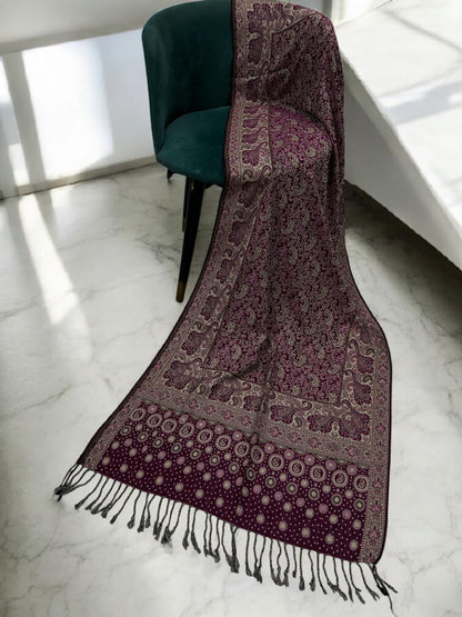 Plum Nude Pink Dotted Two-tone Paisley Pashmina Hijab