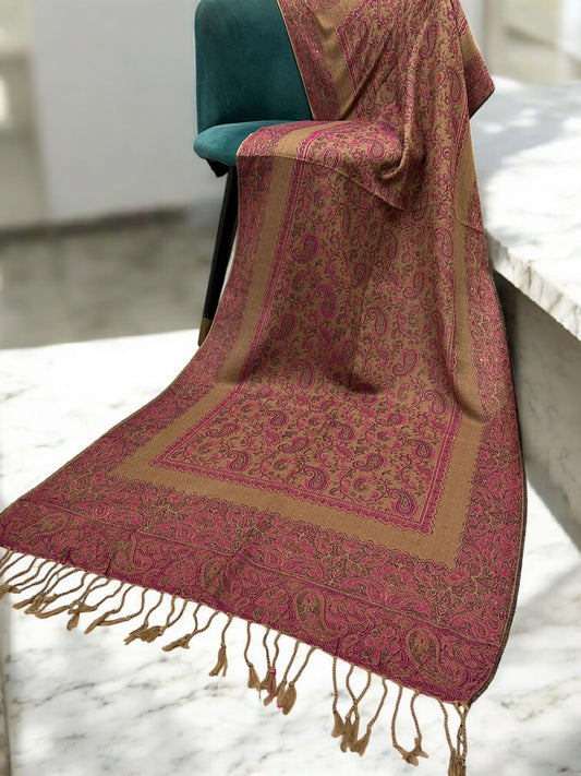 Beige Fresh Pink Little Paisleys Two-Tone Pashmina Hijab
