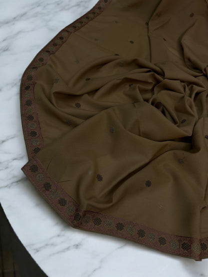 Mud Brown Rosegold Circles Fancy Embroidered Shaal