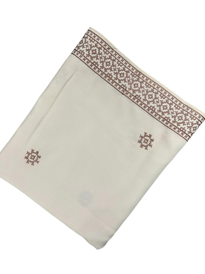 Ash White Rosewood Embroidered Border Shaal