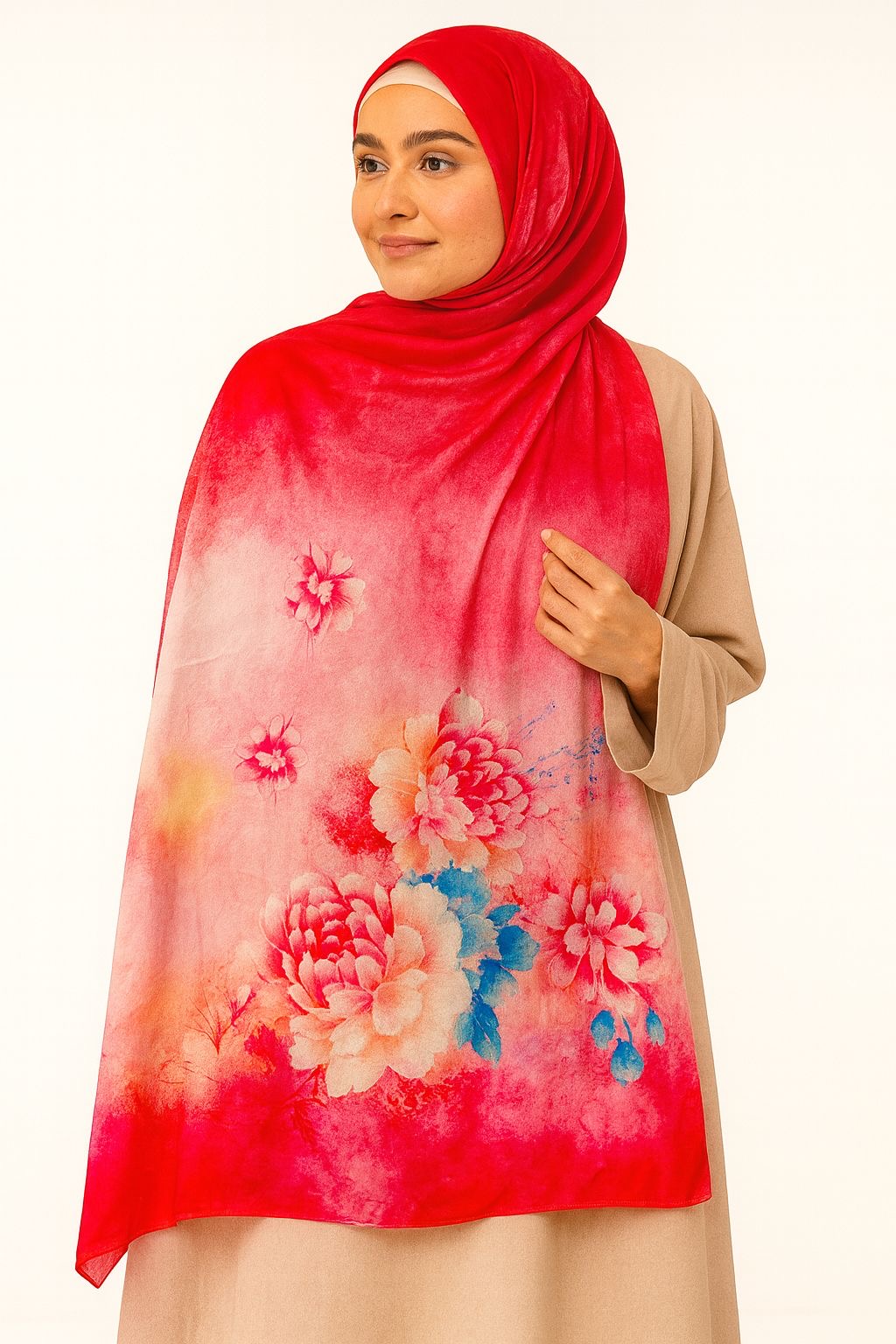 Large Satin Silk Scarf - Shades of Shocking Pink Floral