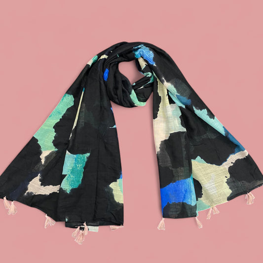 Black Coloured Patches Printed Modal Hijab
