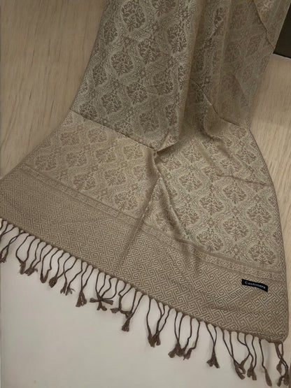 Beige Cream Damask Pashmina Hijab