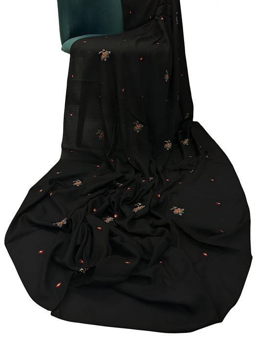 Black Floral Embroidered Plain Shaal