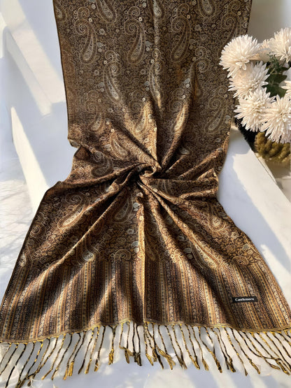 Coffee White Paisley Pashmina Hijab Shaal