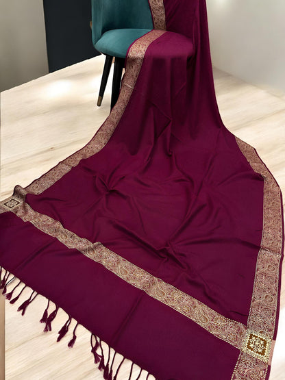 Mulberry Gold Embossed Patchwork Border Shawl