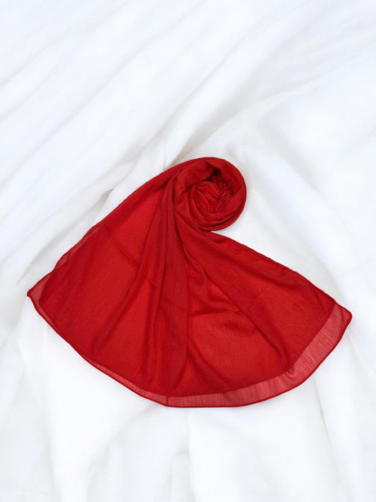 Tomato Red - Crinkle Shimmer Chiffon Wedding Party Occasion Hijab Scarf