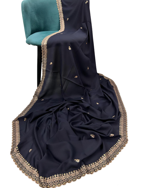 Blue Double Pinkish Cutwork Shaal