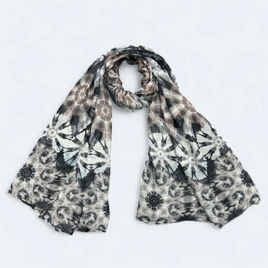 Black Beige Ombre Burst Printed Lawn Hijab