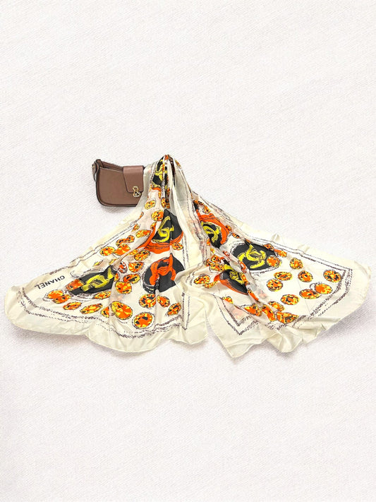 Satin Silk Scarf - Creamy Orange Chanel