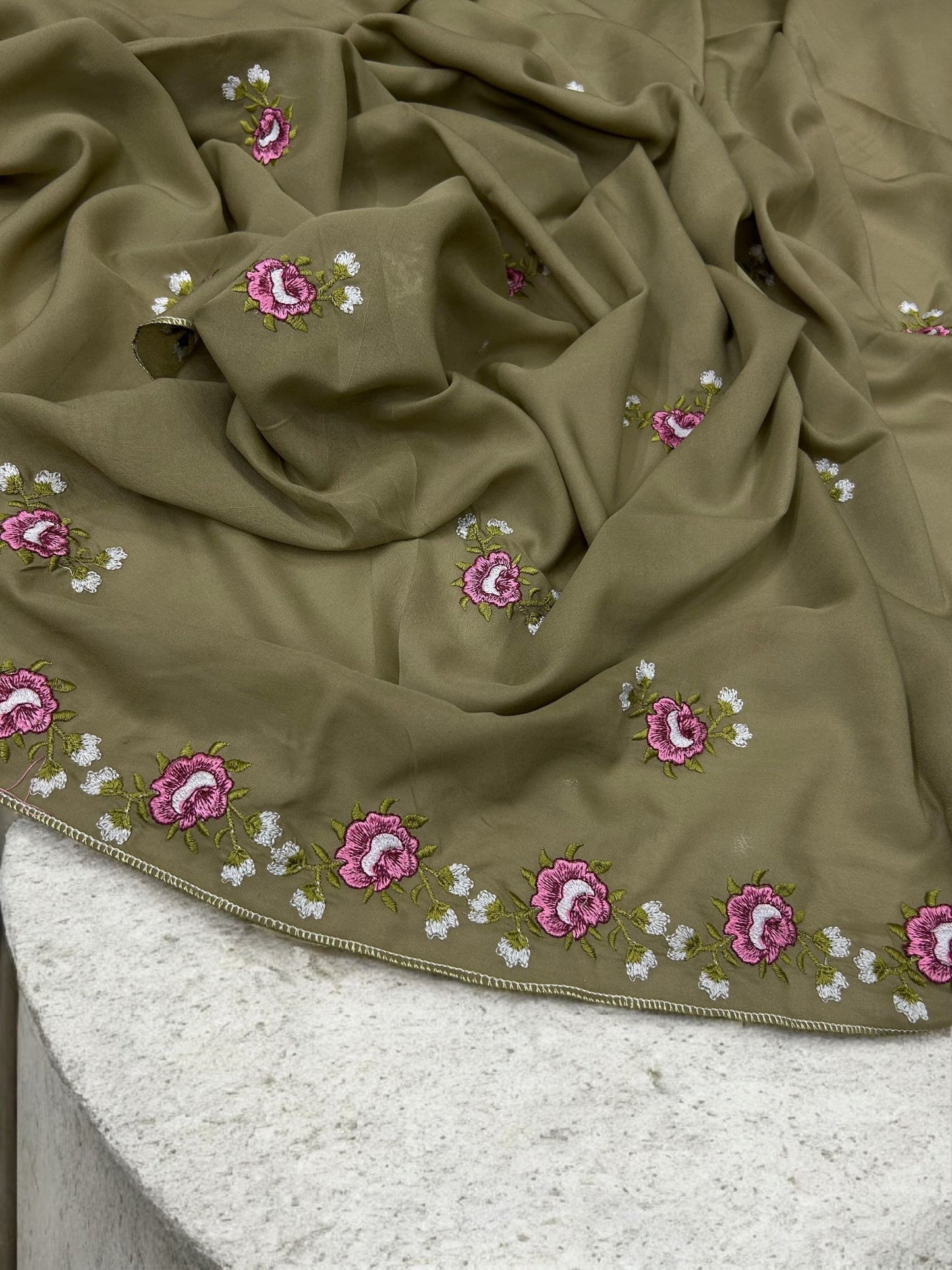 Gum Pink Floral Garden Embroidered Shaal