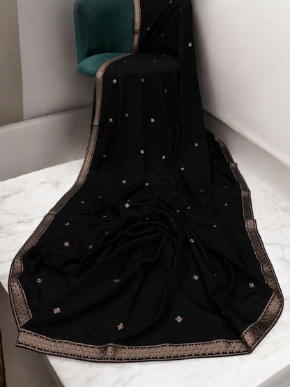 Black Dusty Rose Diamond Threadwork Embroidered Shaal