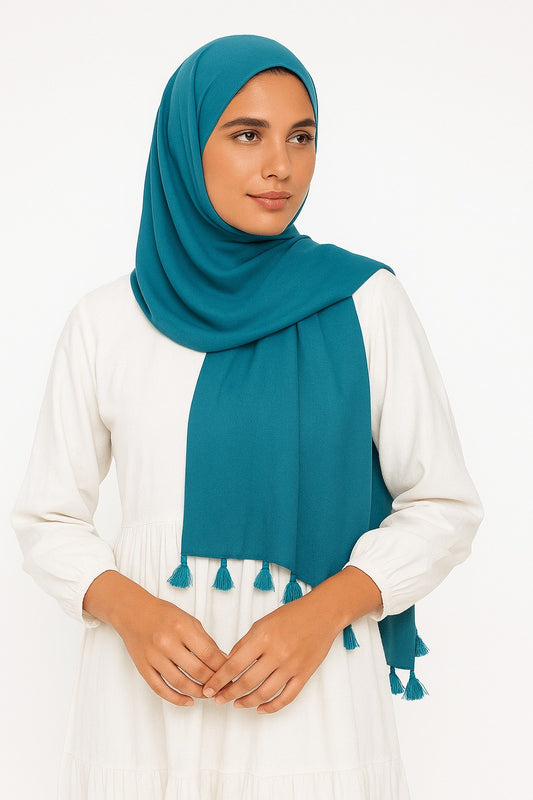 Teal - Lawn Tassel Hijab