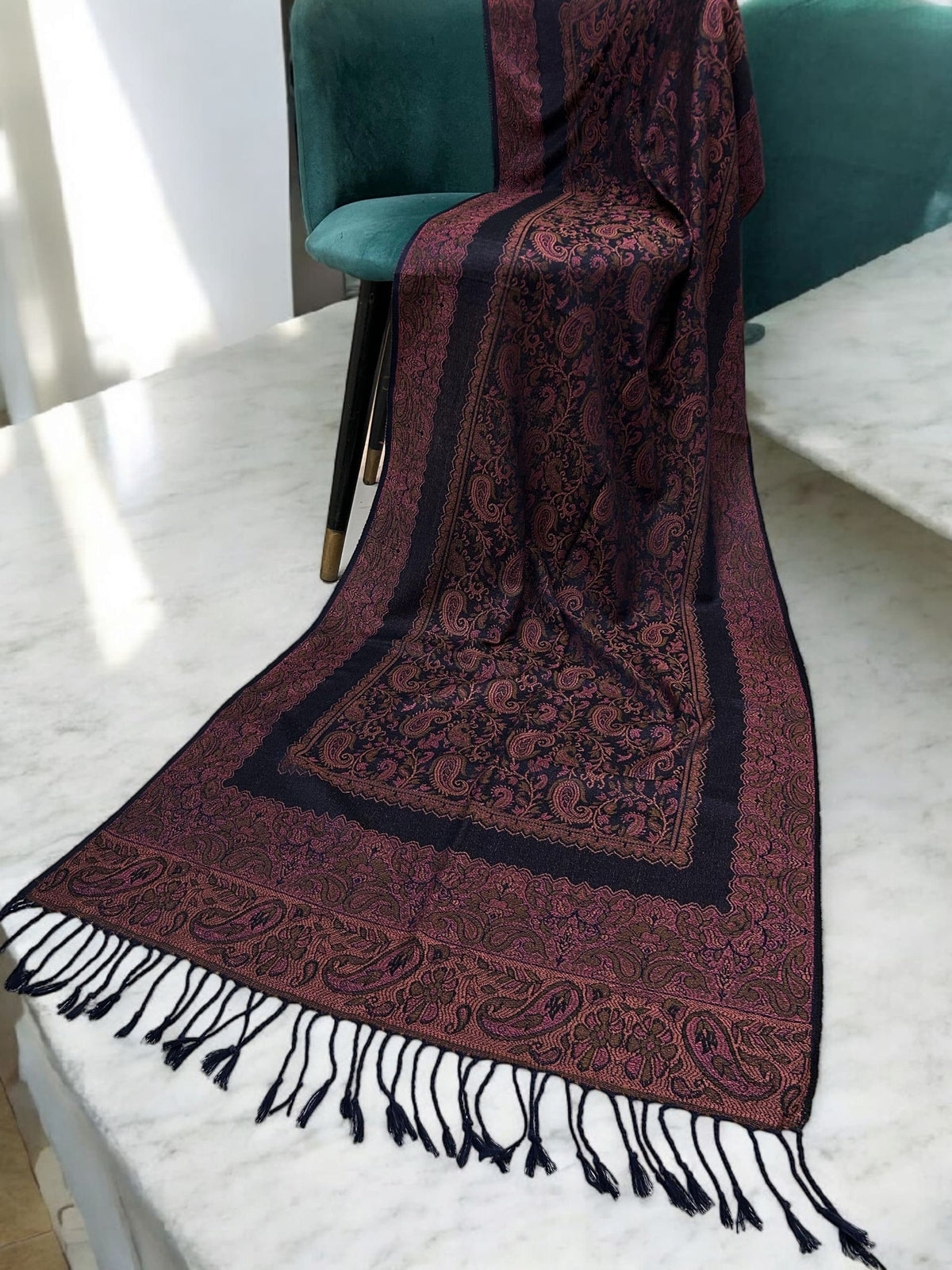 Navy Blush Pink Little Paisleys Two-Tone Pashmina Hijab