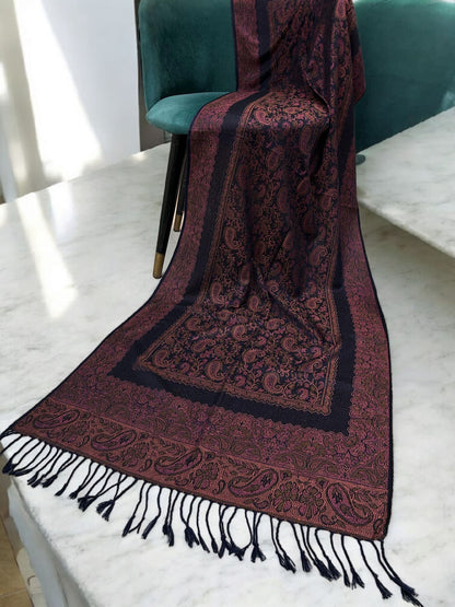 Navy Blush Pink Little Paisleys Two-Tone Pashmina Hijab