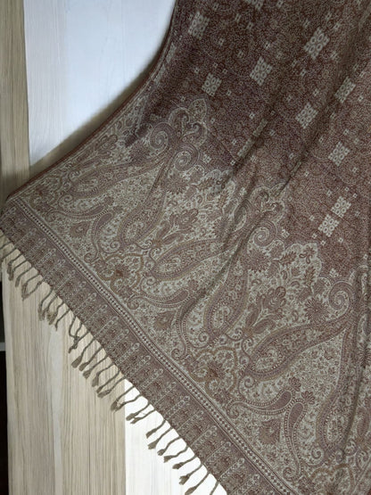 Threadwork Paisley Pashmina Shawl - Mocha White