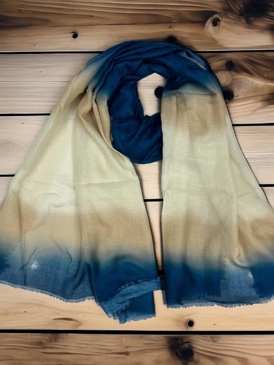 Blue Beige Tie-Dye Printed Modal Hijab