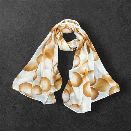 Toffee Brown White Circles Printed Modal Hijab