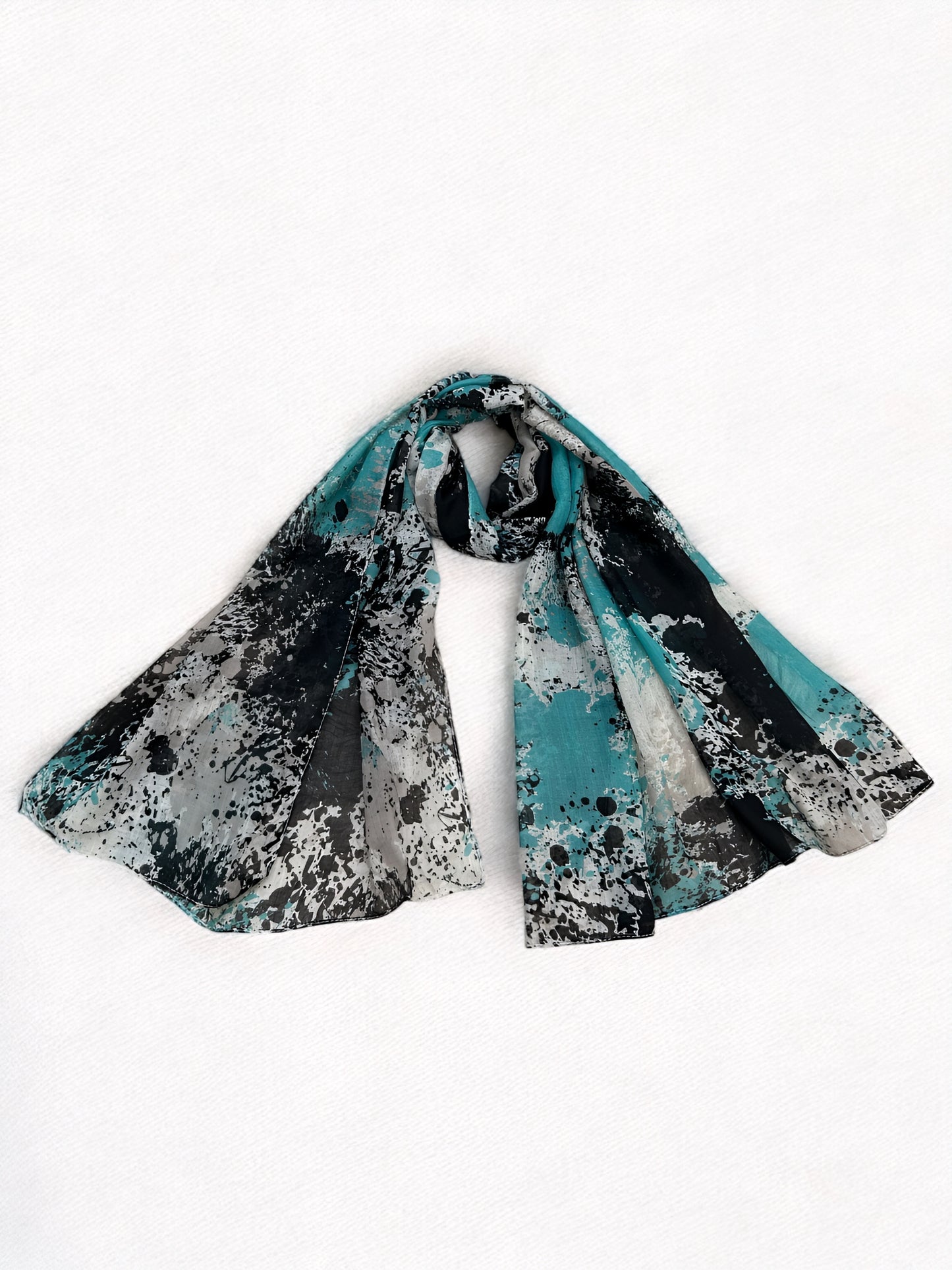 Teal Black Splashes Printed Modal Hijab