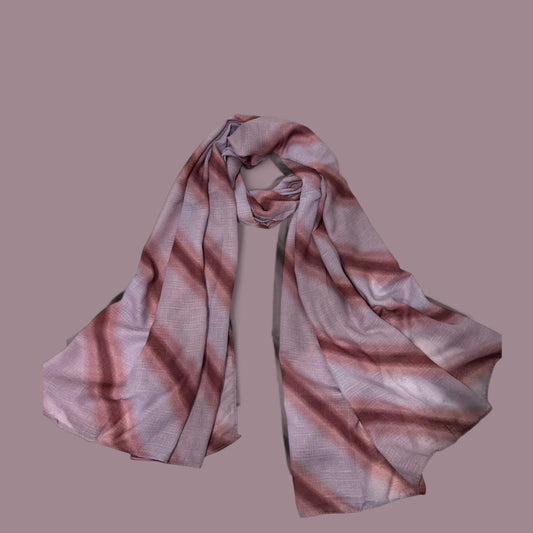 Mauve Pink Striped Tie Dye Printed Modal Hijab