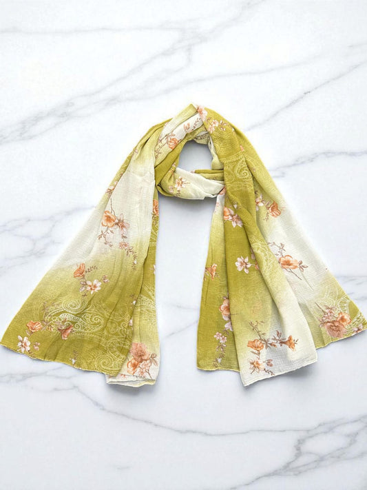 Kelly Green Ash White Floral Printed Modal Hijab