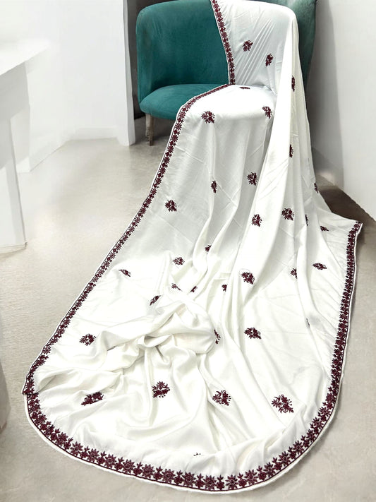 White Mahogany Stars Floral Border Shaal