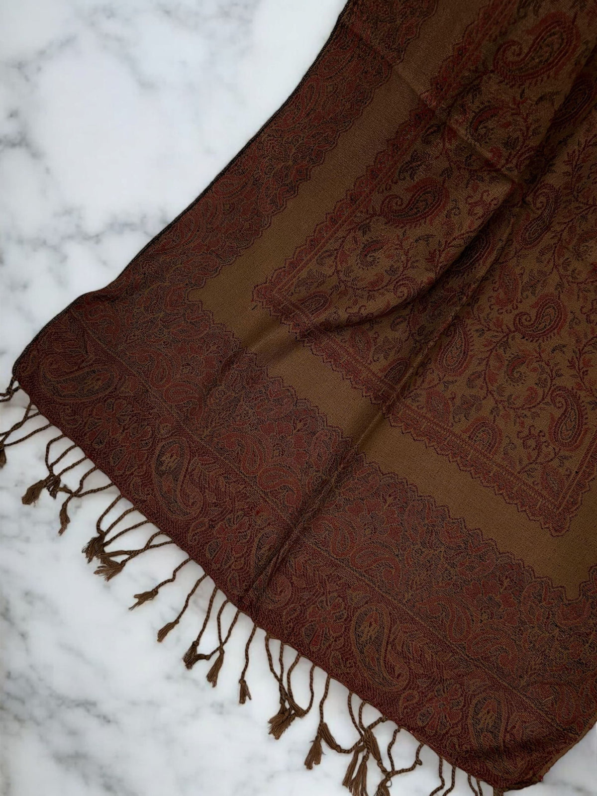 Beige Red Little Paisleys Two-Tone Pashmina Hijab