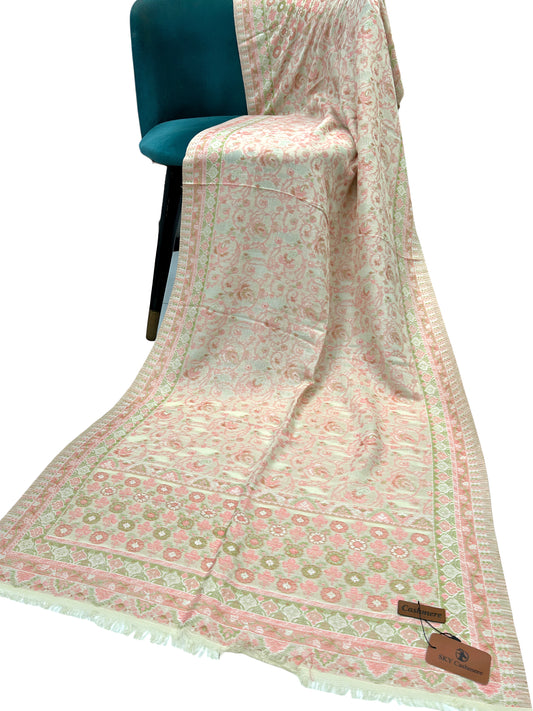 White Tea Pink Floral Scroll Kani Pashmina Hijab