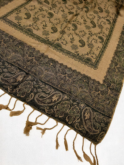 Khaki Sage Green Little Paisleys Two-Tone Pashmina Hijab