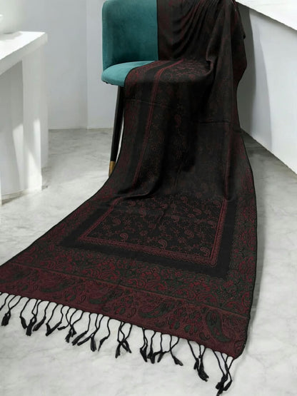 Black Pink Mint Little Paisleys Two-Tone Pashmina Hijab