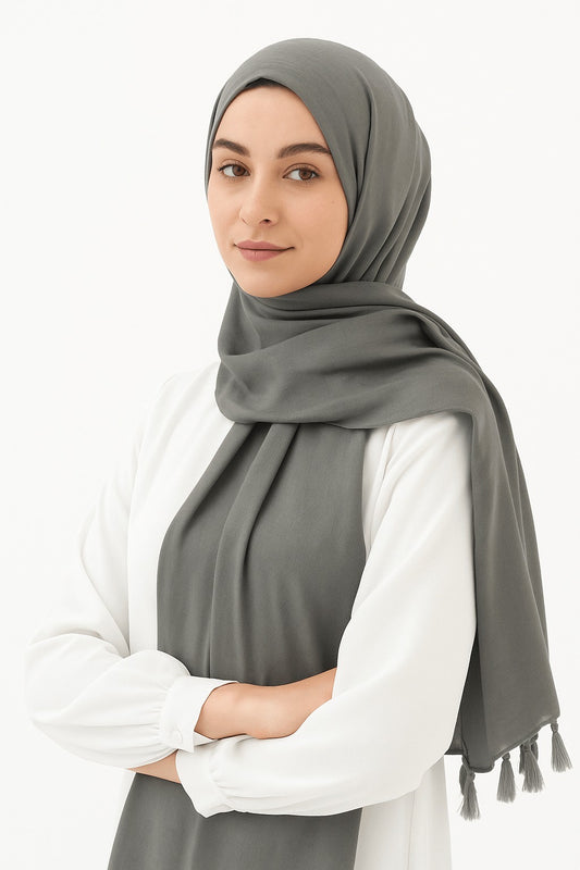 Silver Grey - Lawn Tassel Hijab