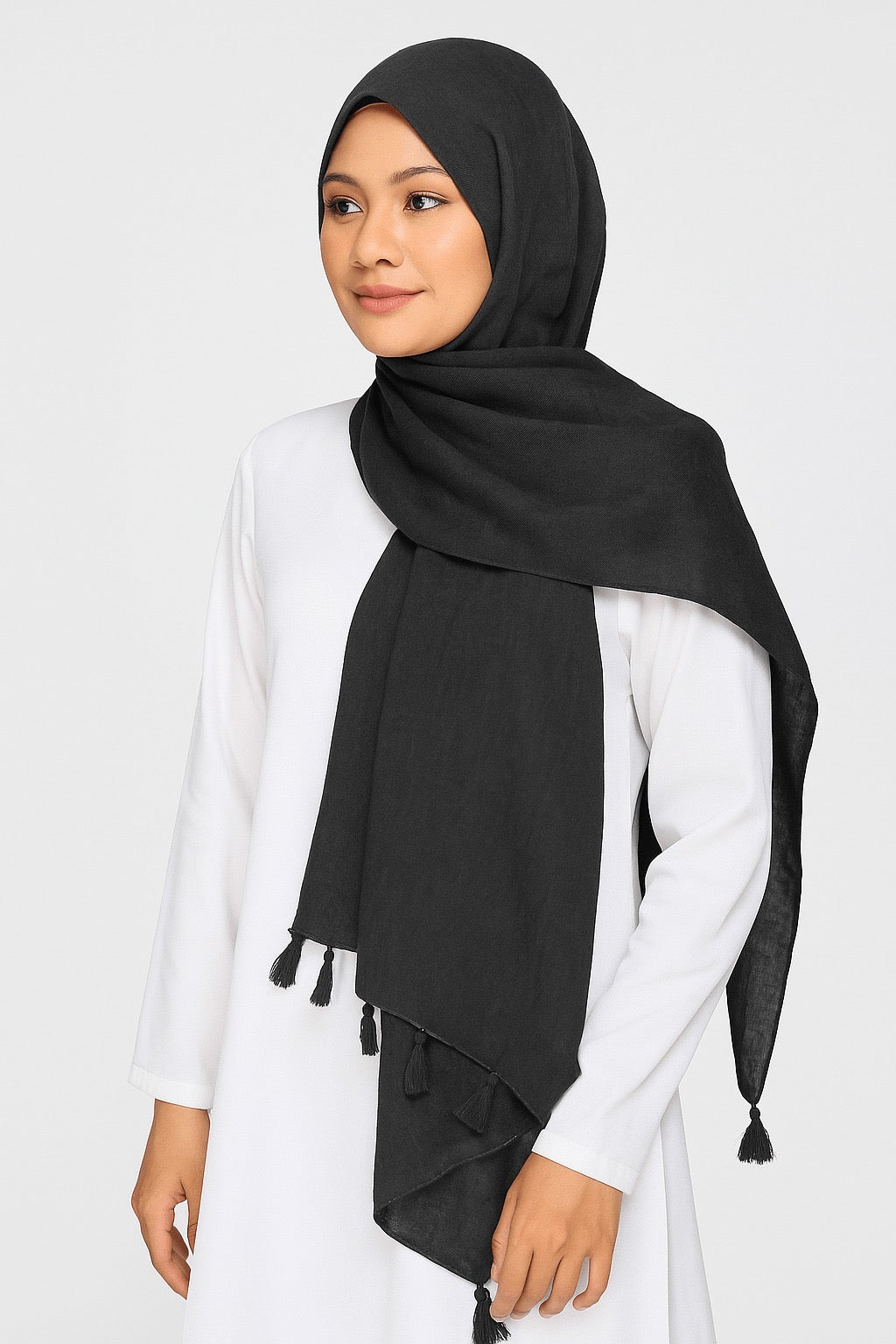 Grey - Lawn Tassel Hijab
