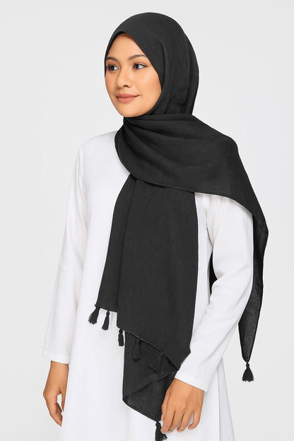 Grey - Lawn Tassel Hijab