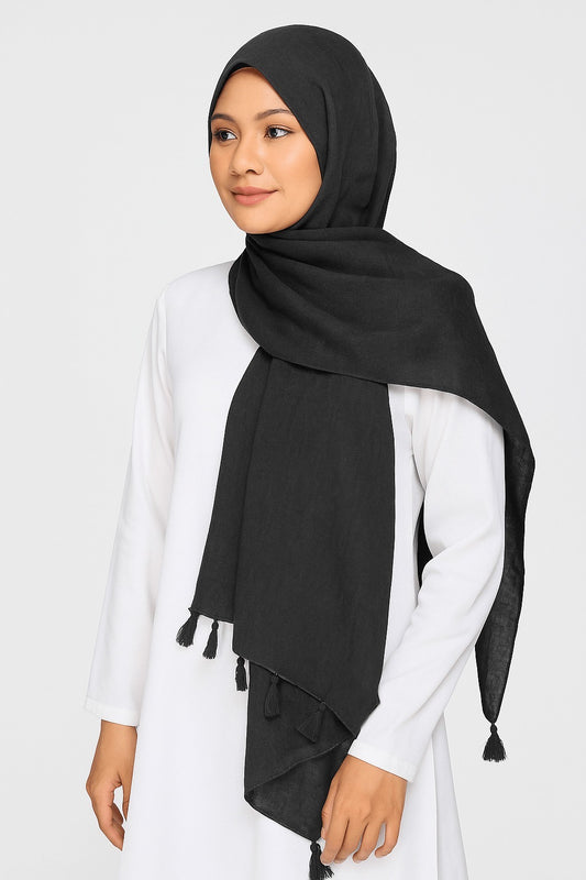 Grey - Lawn Tassel Hijab